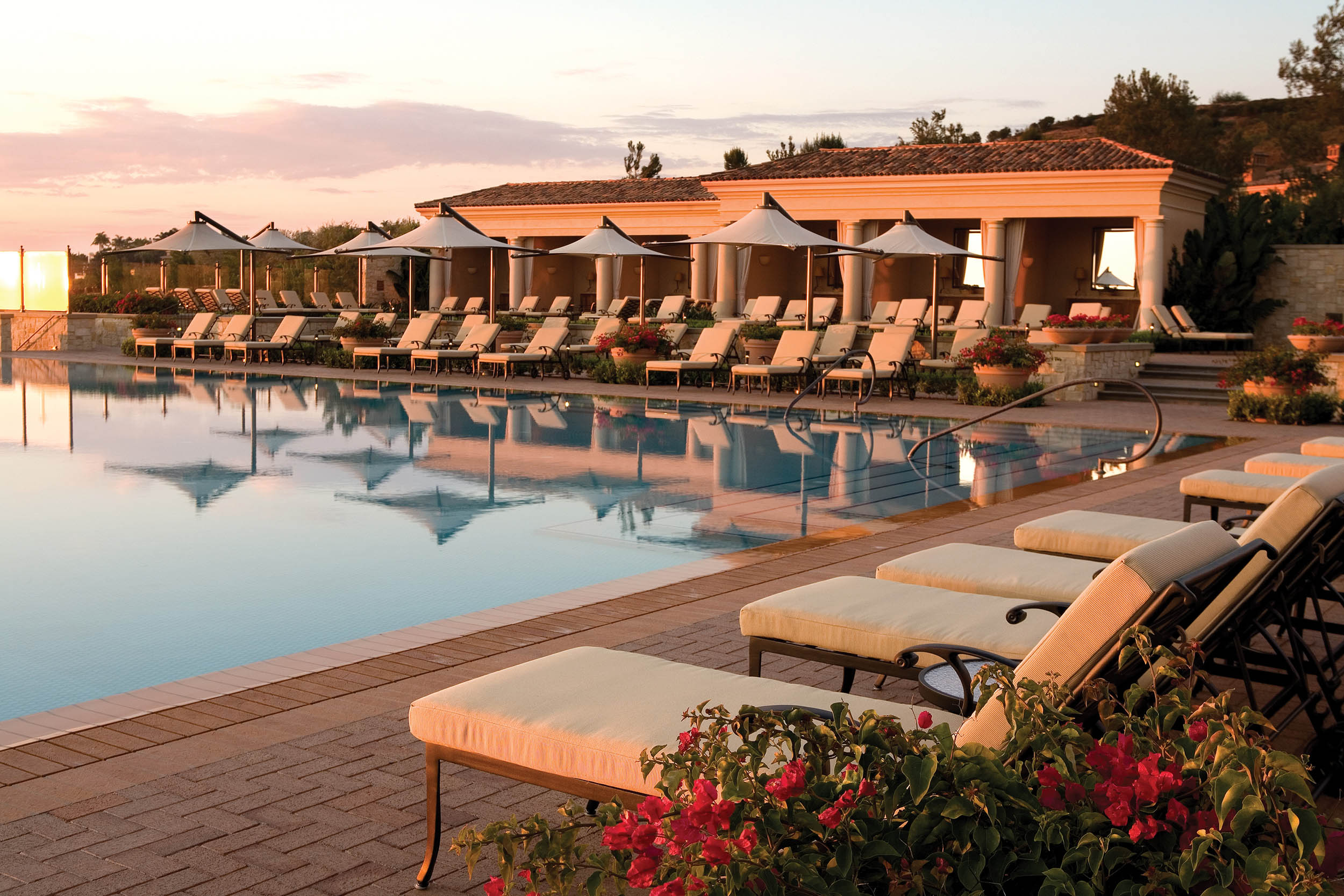 villa clubhouse pool golden hour