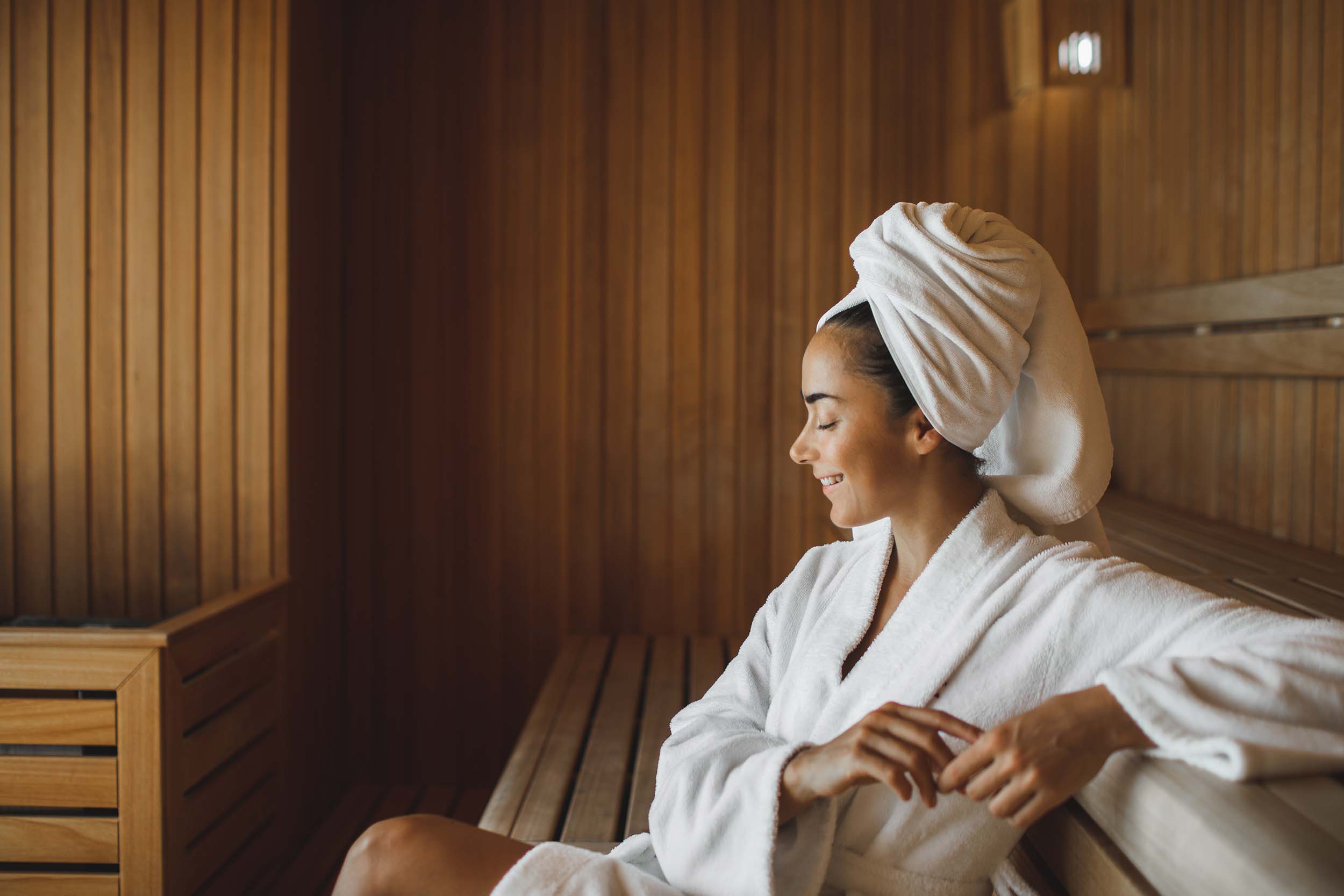 woman in steam room
